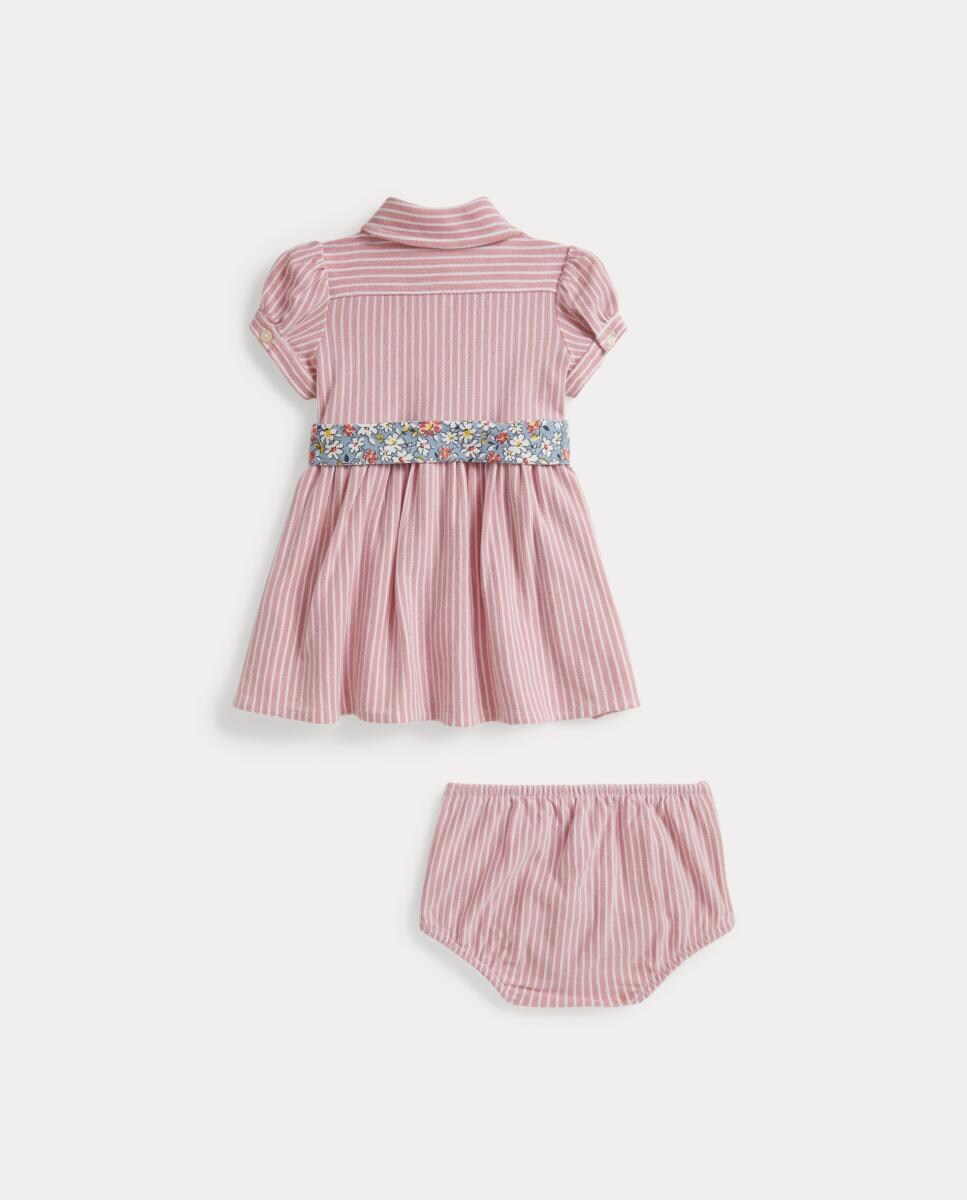 Vestido Oxford de Bebé de Piqué com Cueca Branco / Rosa-2