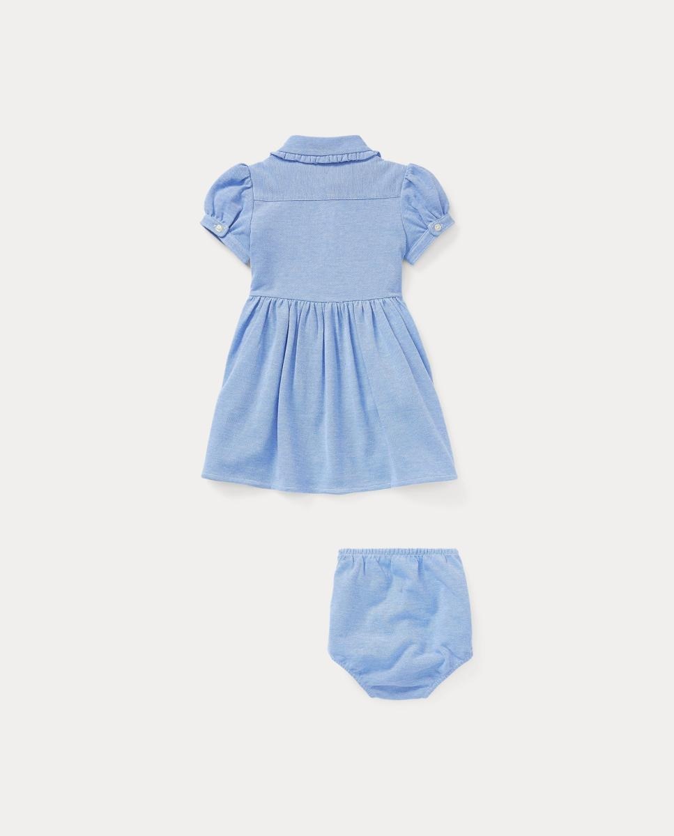 Vestido Oxford de Algodão de Bebé com Cueca Azul-claro-2