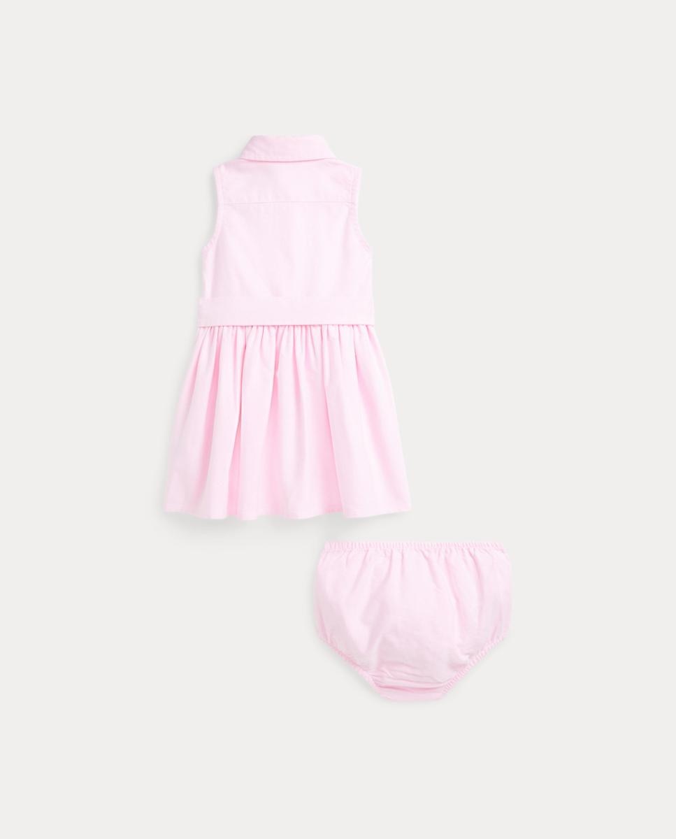 Vestido de Algodão de Bebé sem Mangas Polo Ralph Lauren Rosa-claro-2
