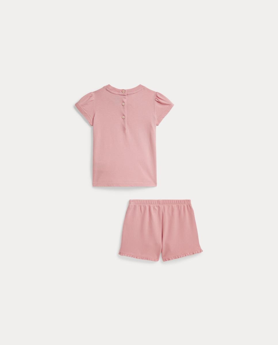 Conjunto de T-shirt e Calções de Algodão de Bebé Polo Ralph Lauren Rosa-2