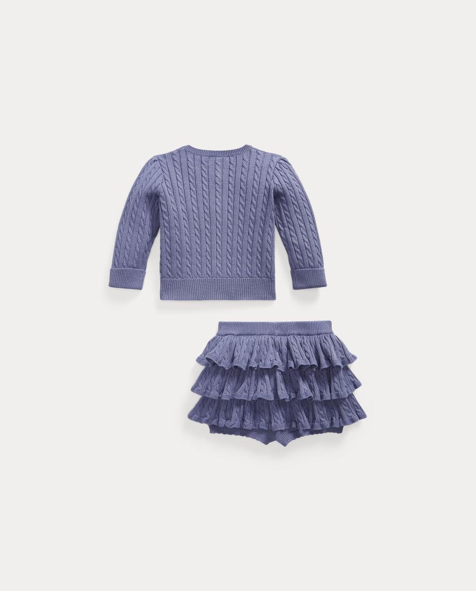 Conjunto de Cardigan e Saia de Algodão de Bebé Roxo-2