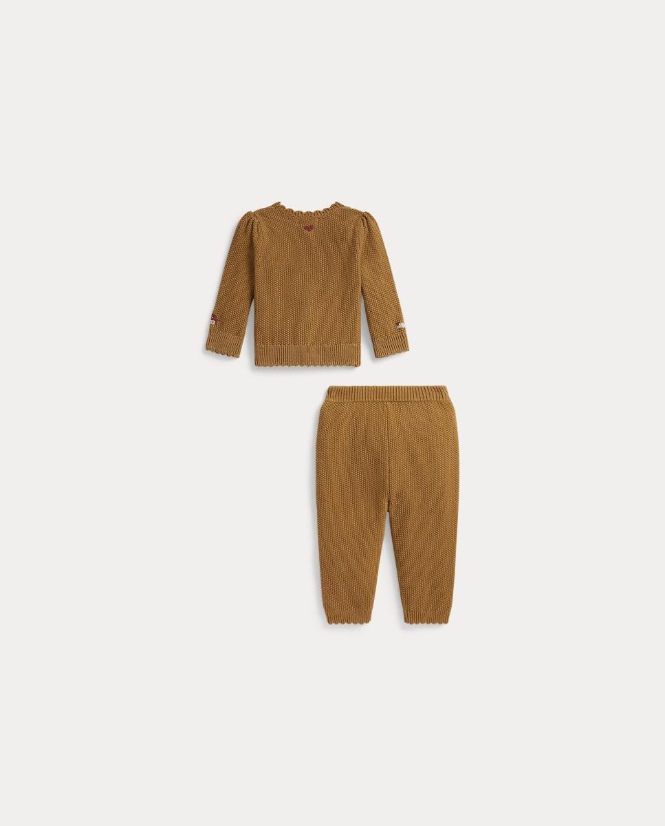 Conjunto de Cardigan e Calças de Algodão de Bebé Camel-2