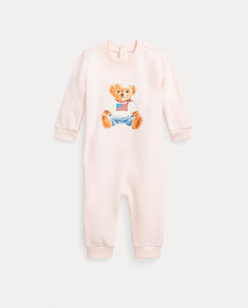 Babygrow de Felpa de Bebé com Polo Bear Rosa-1