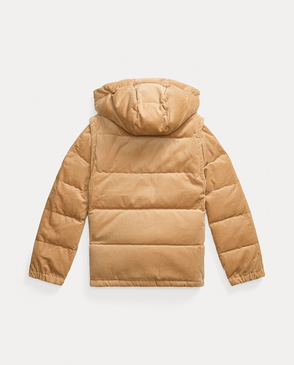 Blusão Acolchoado de Bombazina com Mangas Amovíveis Bege-2