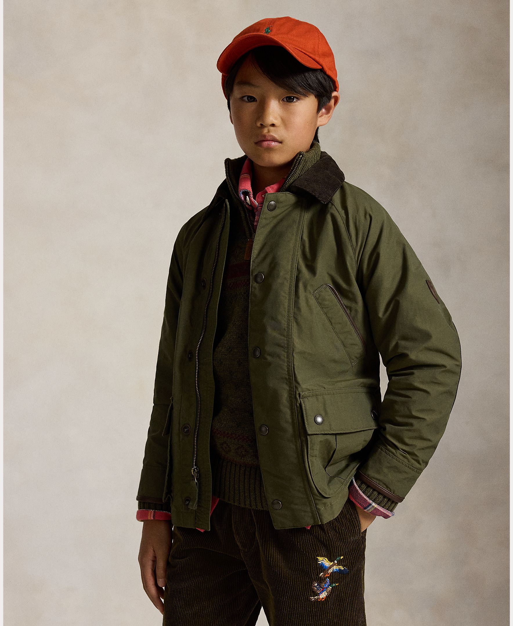 Parka Unissexo com Gola e Mangas de Bombazina Polo Ralph Lauren Caqui-2