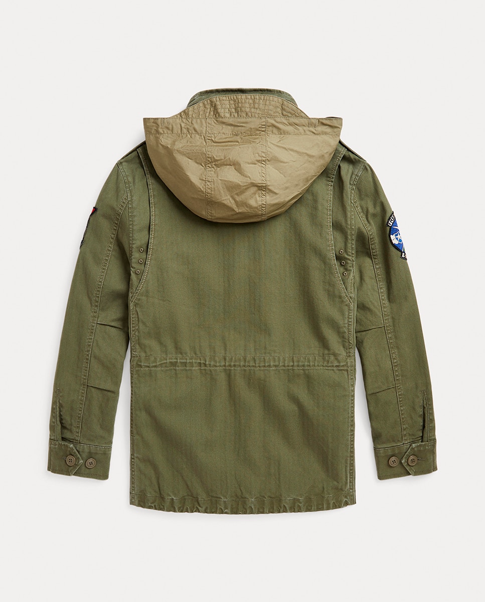 Parka Unissexo com Capuz e Remendos Verde-militar-5