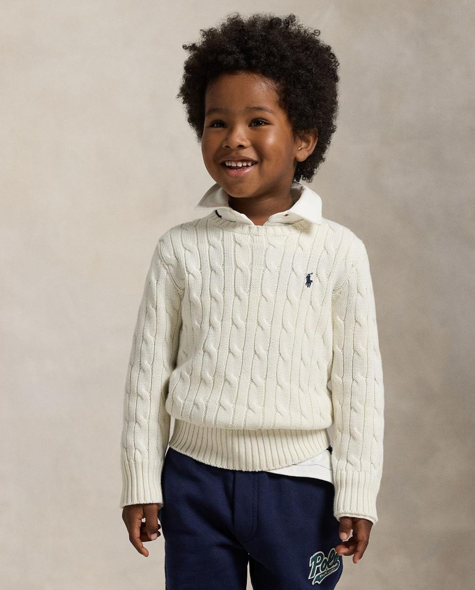 Camisola de Malha do Cabo Unissexo de Algodão Polo Ralph Lauren Cru-2