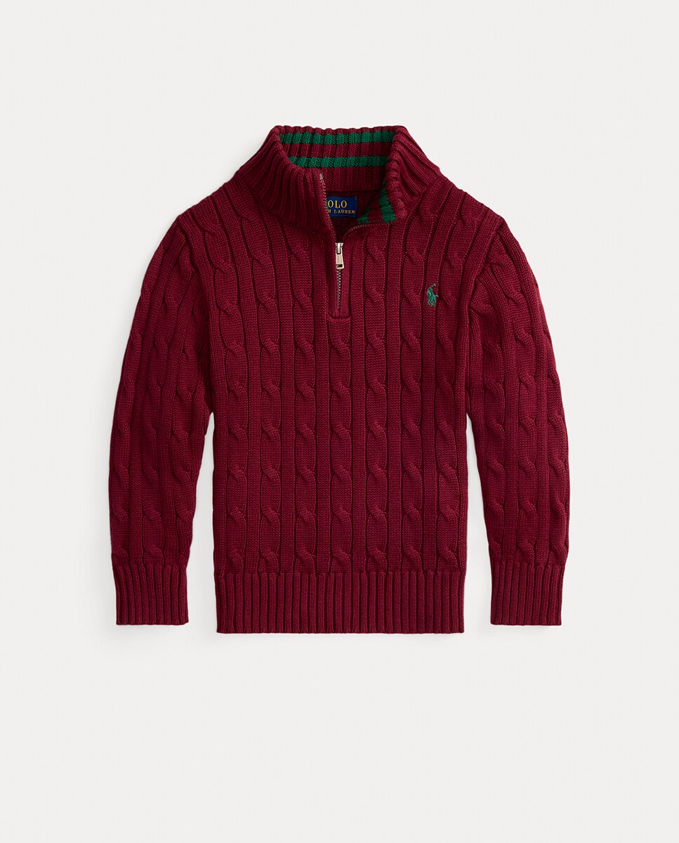 Camisola de Malha do Cabo com Meio Fecho de Correr Bordeaux-1