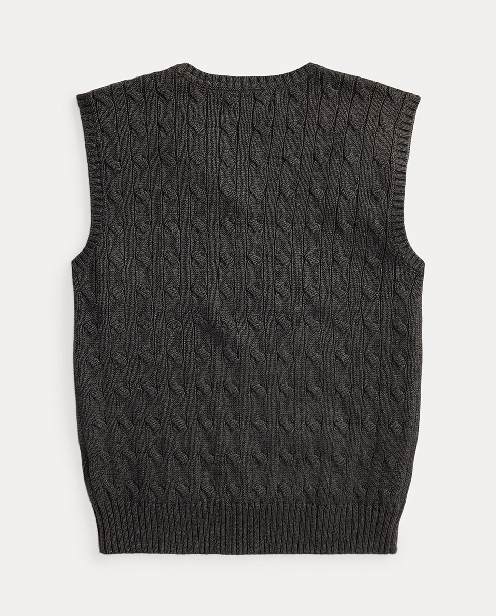 Colete de Malha Unissexo de Algodão com Malha do Cabo Cinzento-escuro-2