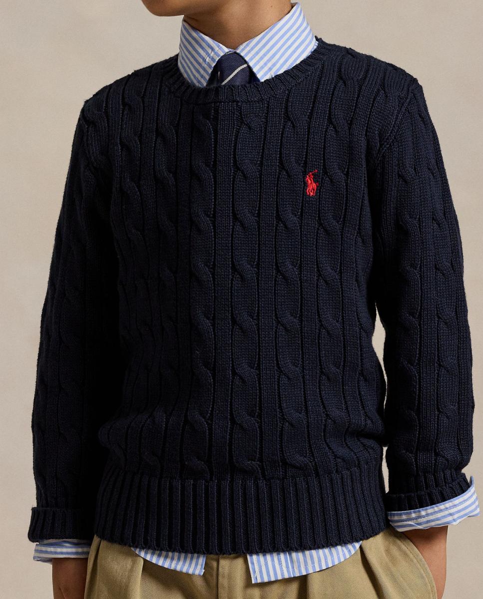 Camisola de Malha do Cabo Unissexo de Algodão Polo Ralph Lauren Azul-marinho-3