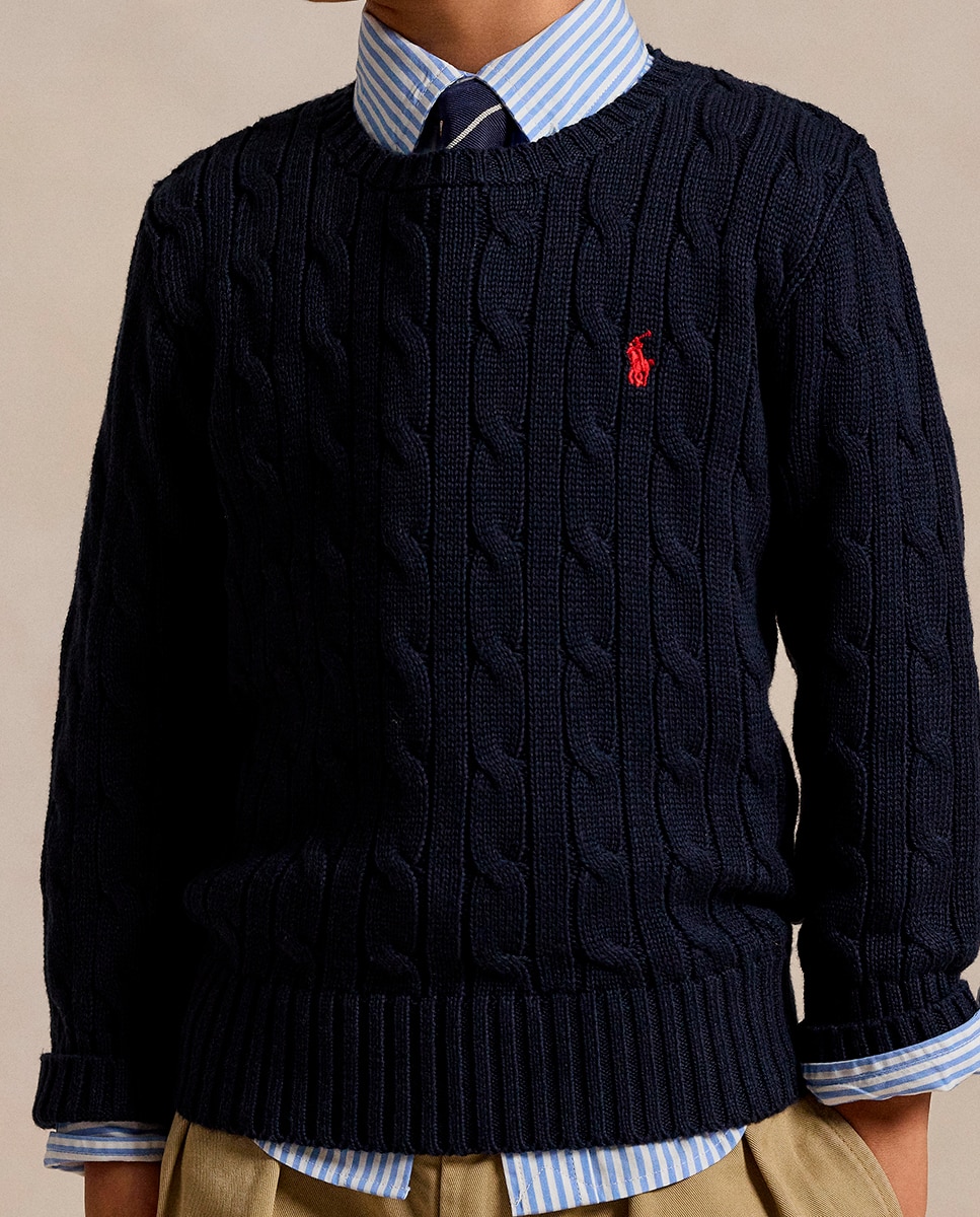 Camisola de Malha do Cabo Unissexo de Algodão Polo Ralph Lauren Azul-marinho-4