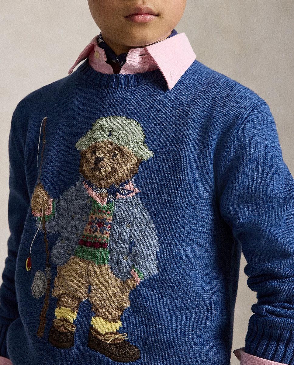 Camisola de Malha Unissexo de Algodão com Polo Bear Azul-índigo-2