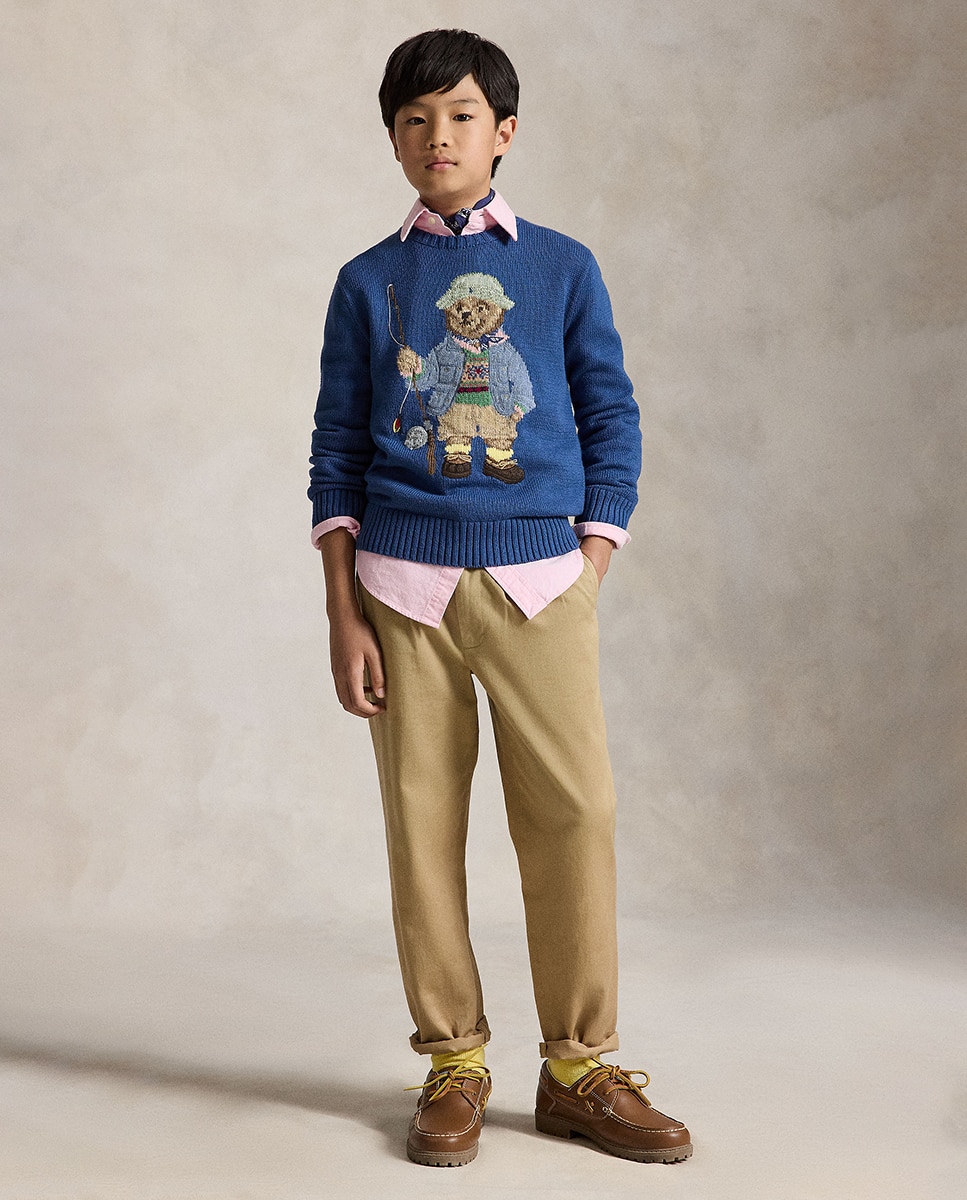 Camisola de Malha Unissexo de Algodão com Polo Bear Azul-índigo-3