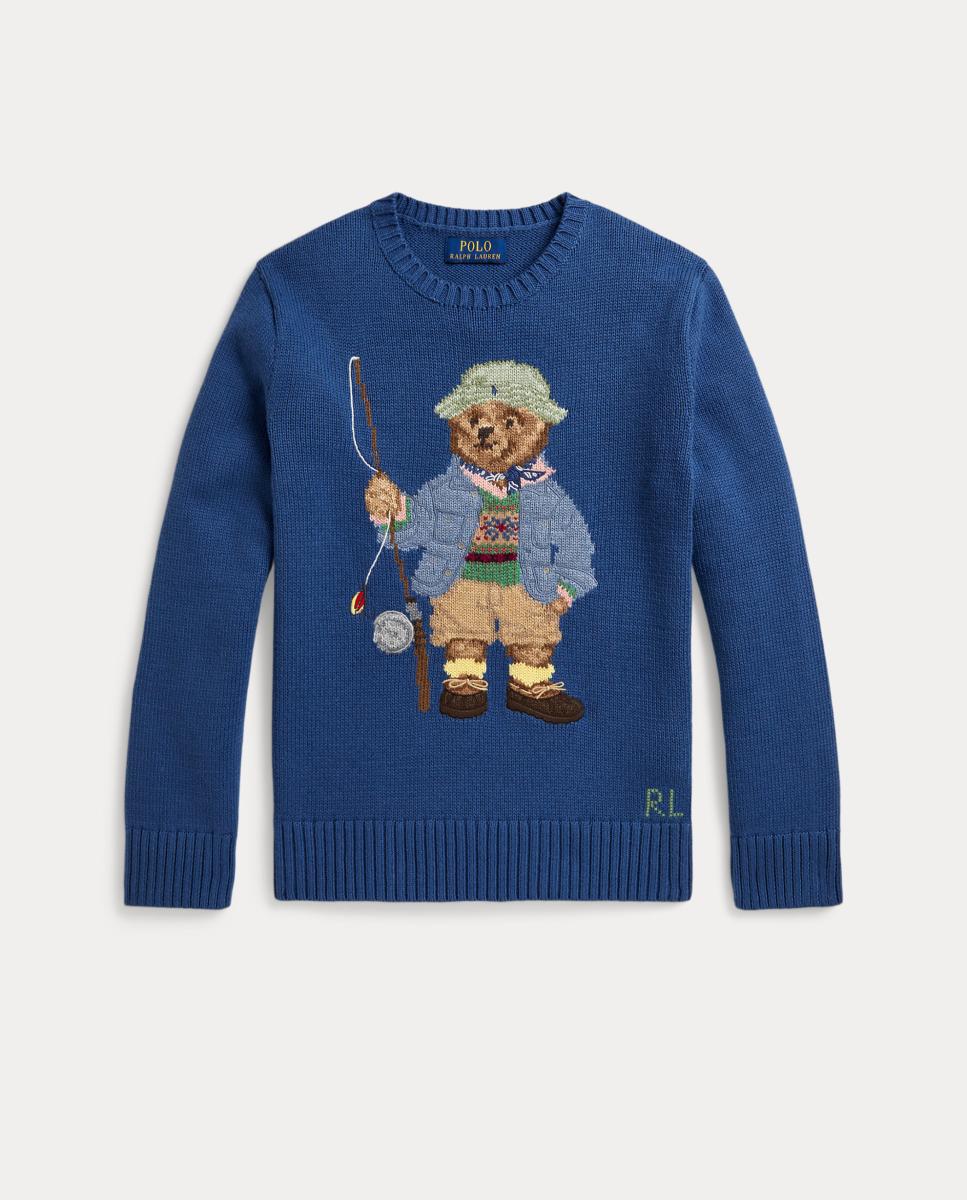 Camisola de Malha Unissexo de Algodão com Polo Bear Azul-índigo-4