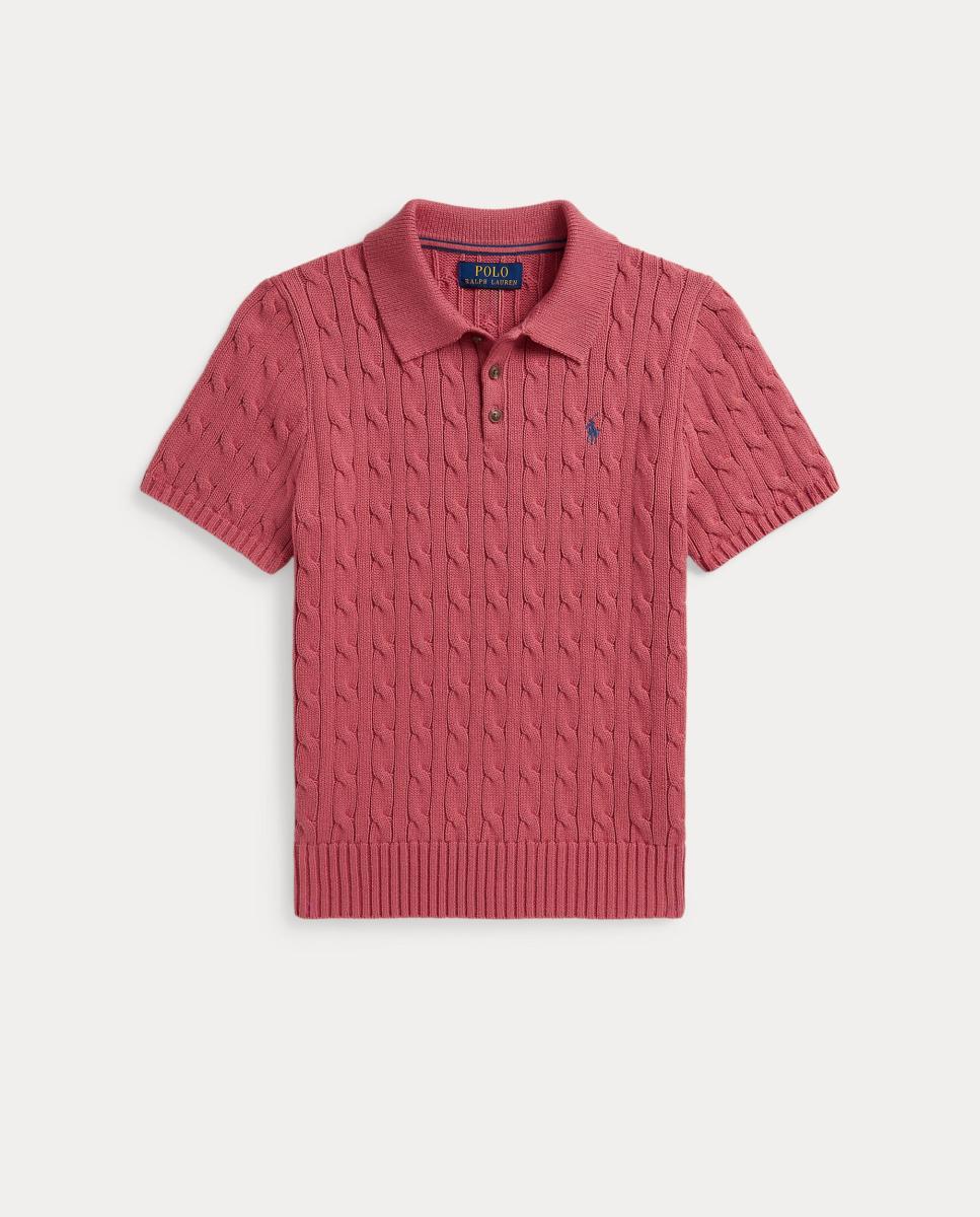 Camisola de Malha Unissexo tipo Polo de Manga Curta em Malha do Cabo Polo Ralph Lauren Coral-4
