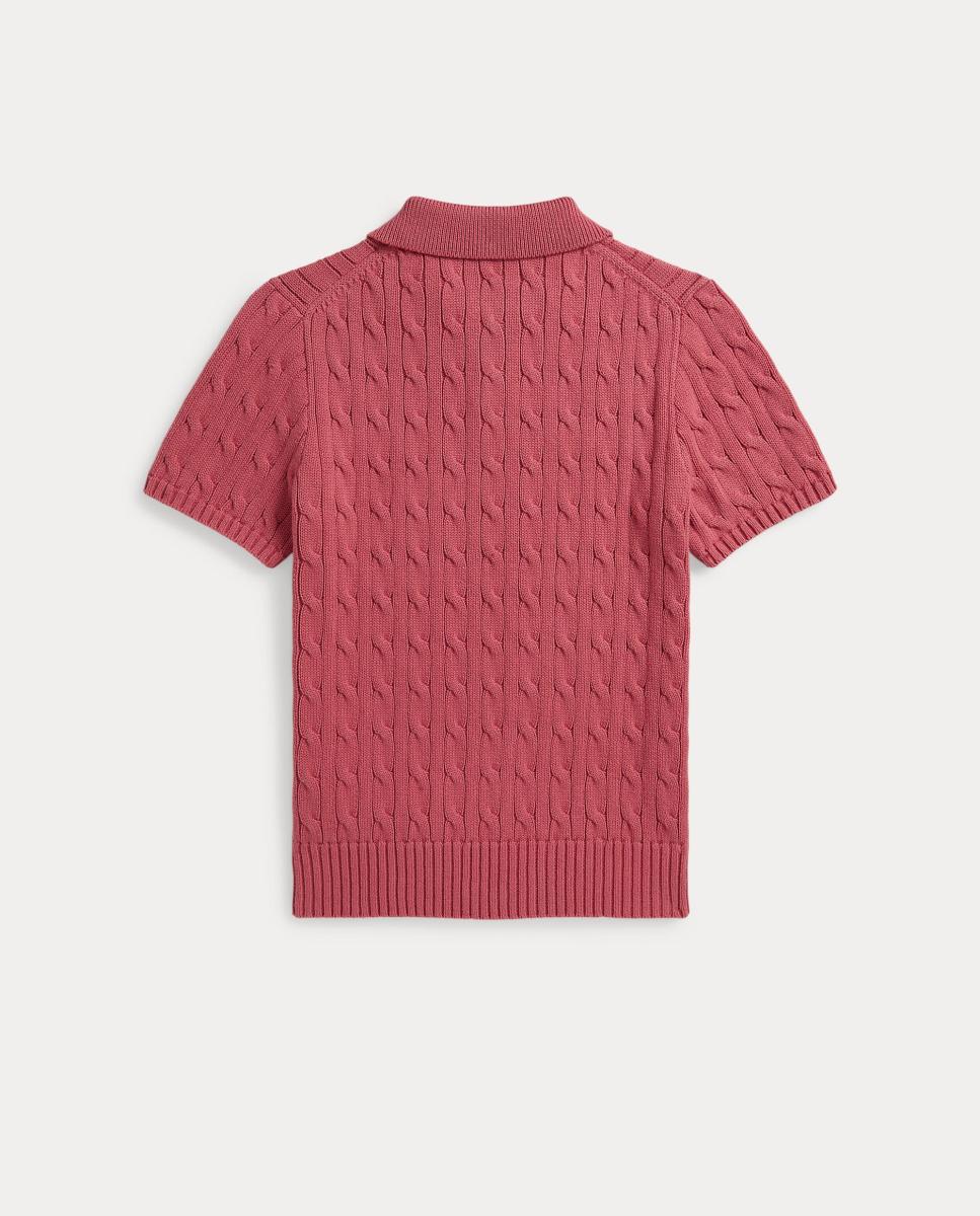 Camisola de Malha Unissexo tipo Polo de Manga Curta em Malha do Cabo Polo Ralph Lauren Coral-5