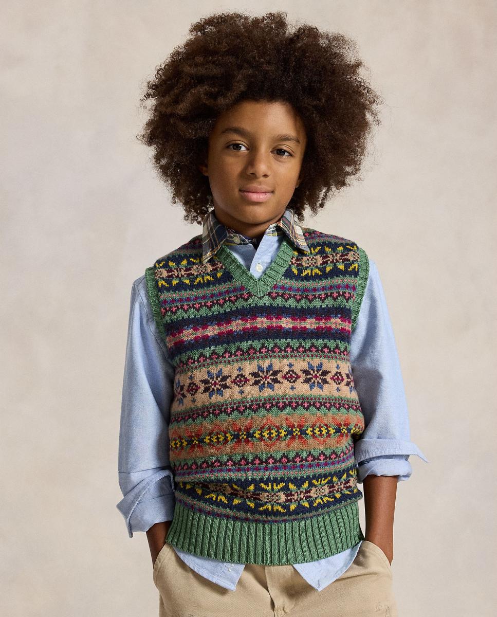 Colete de Malha Unissexo Estampado com Decote em Bico Polo Ralph Lauren Multicolor-2
