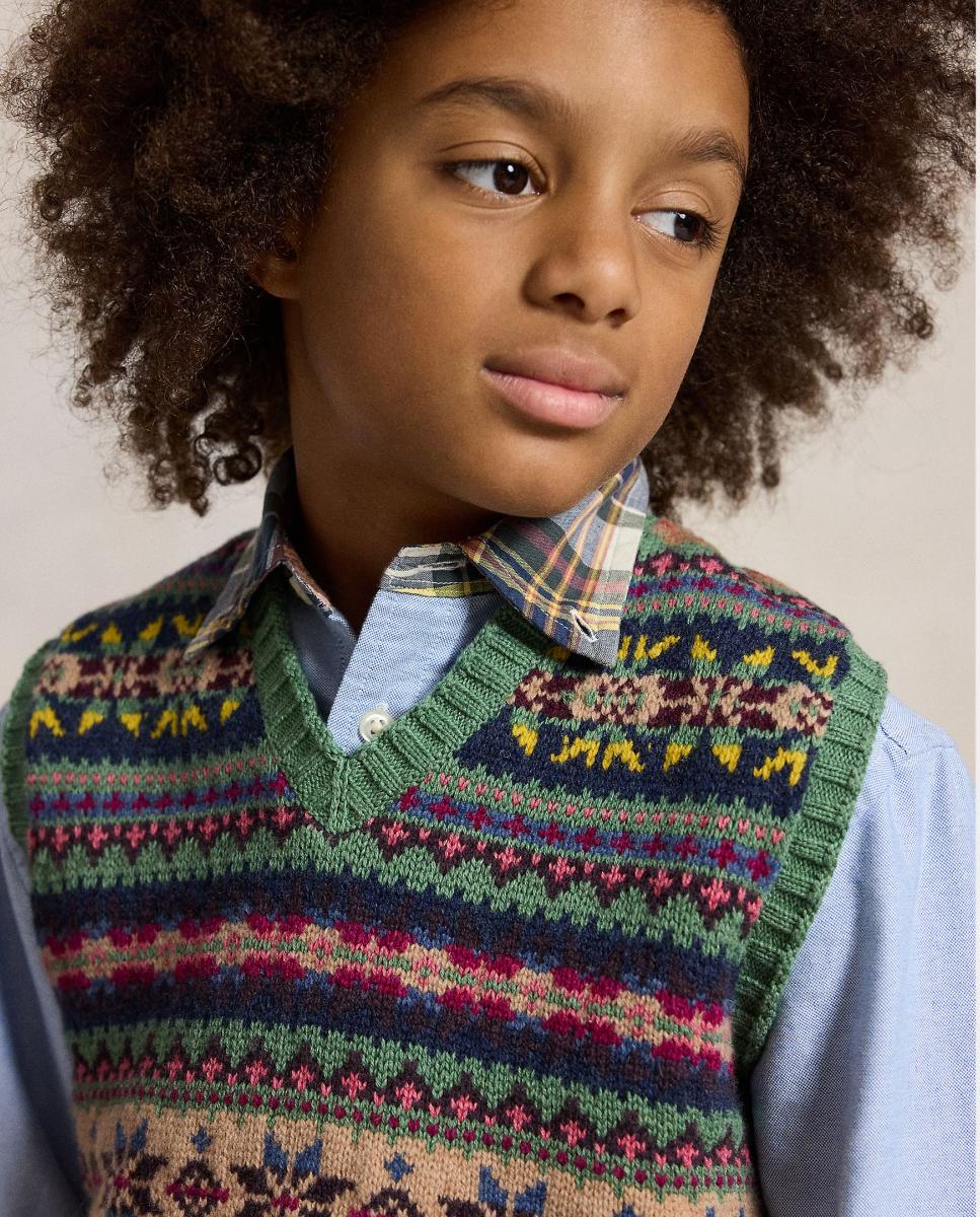 Colete de Malha Unissexo Estampado com Decote em Bico Polo Ralph Lauren Multicolor-3