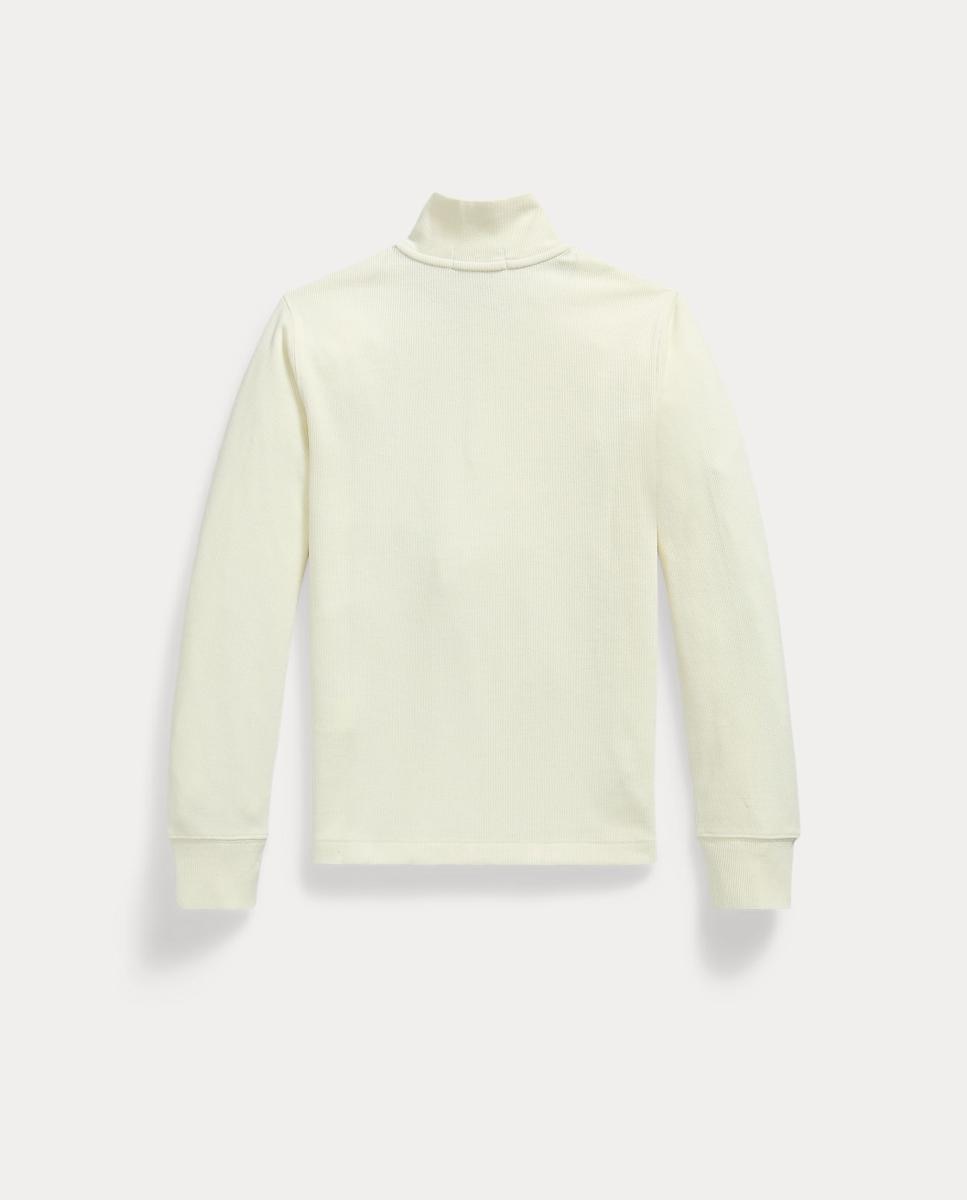 Sweatshirt Canelada com Meio Fecho de Correr Creme-2