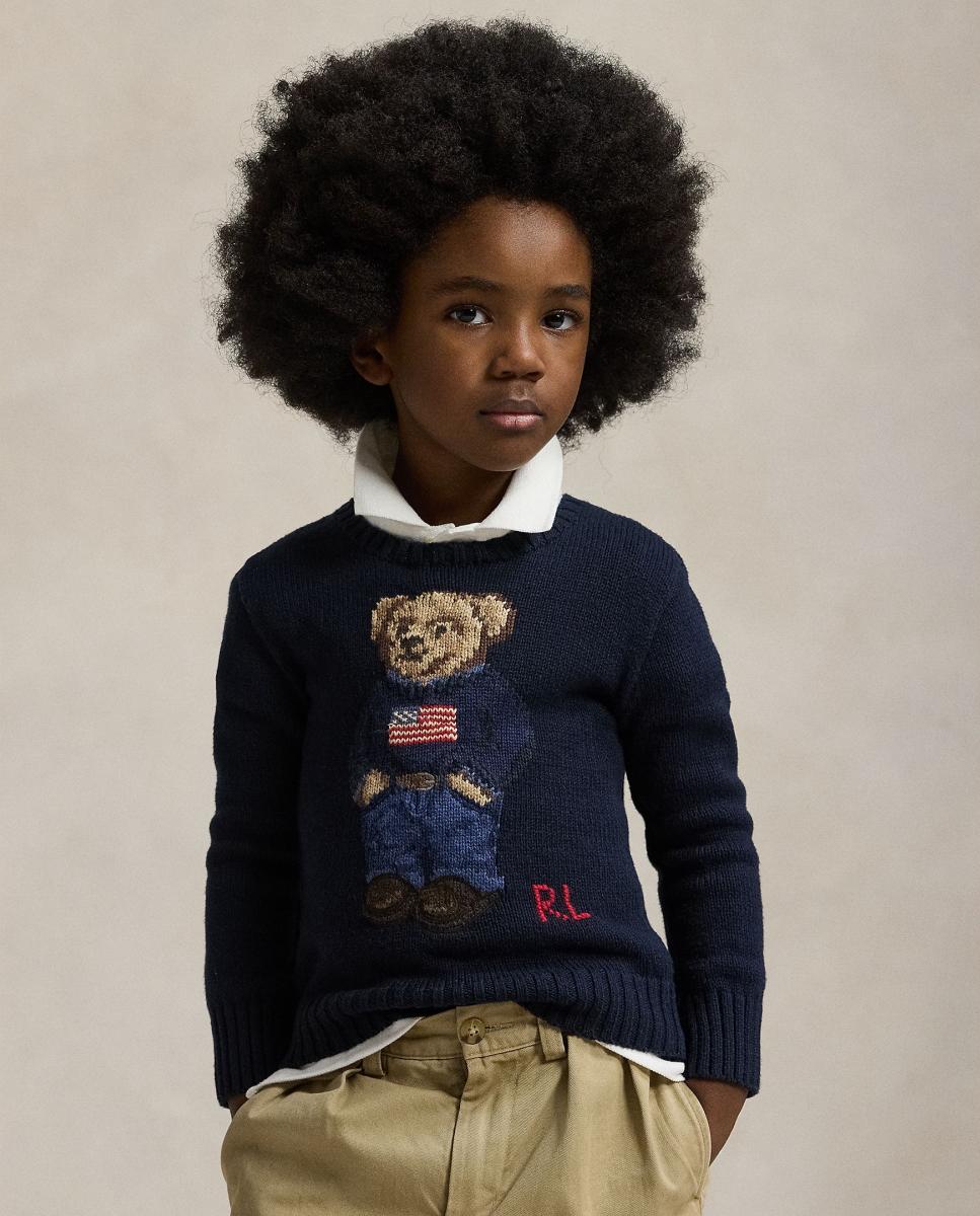 Camisola de Malha Unissexo de Algodão com Polo Bear Polo Ralph Lauren Azul-marinho-2