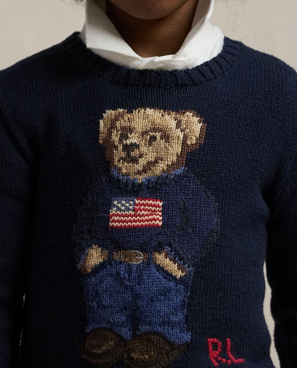 Camisola de Malha Unissexo de Algodão com Polo Bear Polo Ralph Lauren Azul-marinho-3