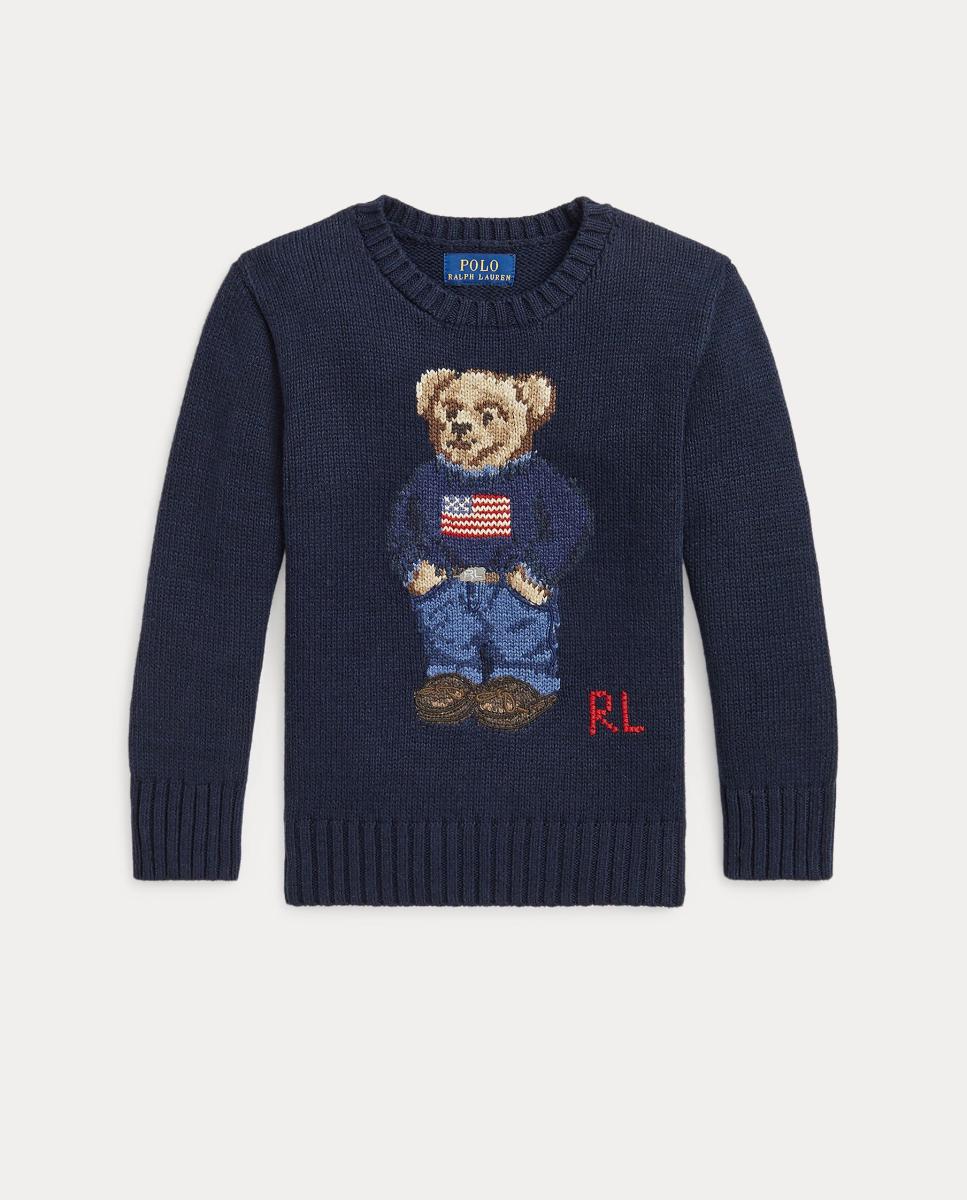 Camisola de Malha Unissexo de Algodão com Polo Bear Polo Ralph Lauren Azul-marinho-4