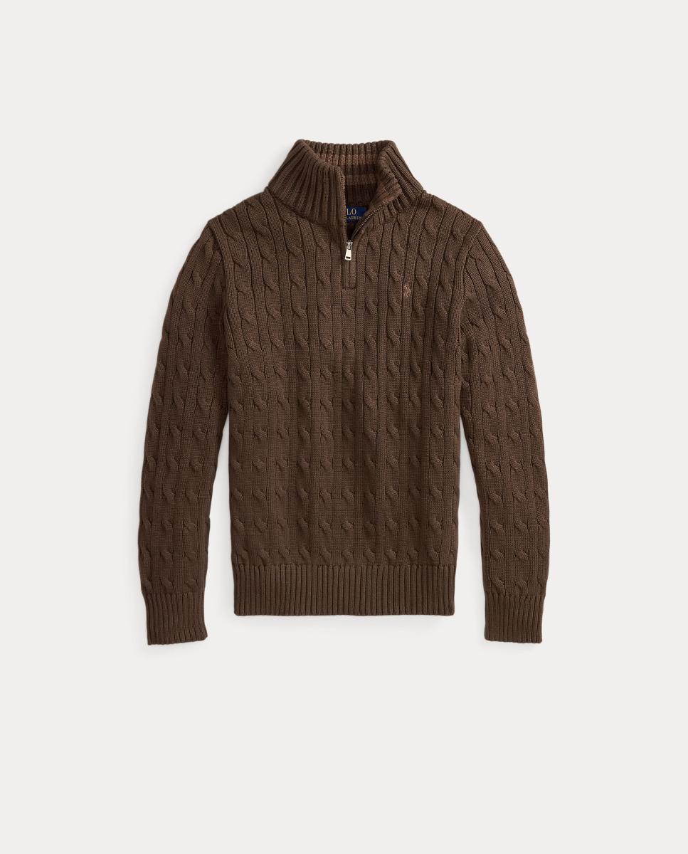Jersey de niño en punto de ochos con media cremallera - Polo Ralph Lauren - Marrón oscuro Marrón oscuro-1