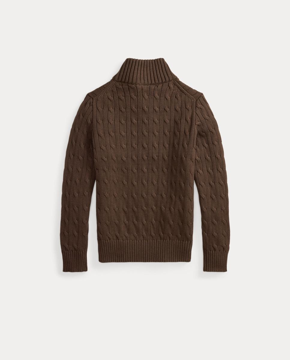 Jersey de niño en punto de ochos con media cremallera - Polo Ralph Lauren - Marrón oscuro Marrón oscuro-2