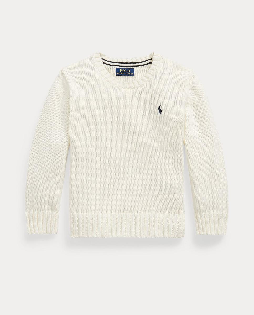 Camisola de Malha Unissexo de Algodão com Decote Redondo Creme-4