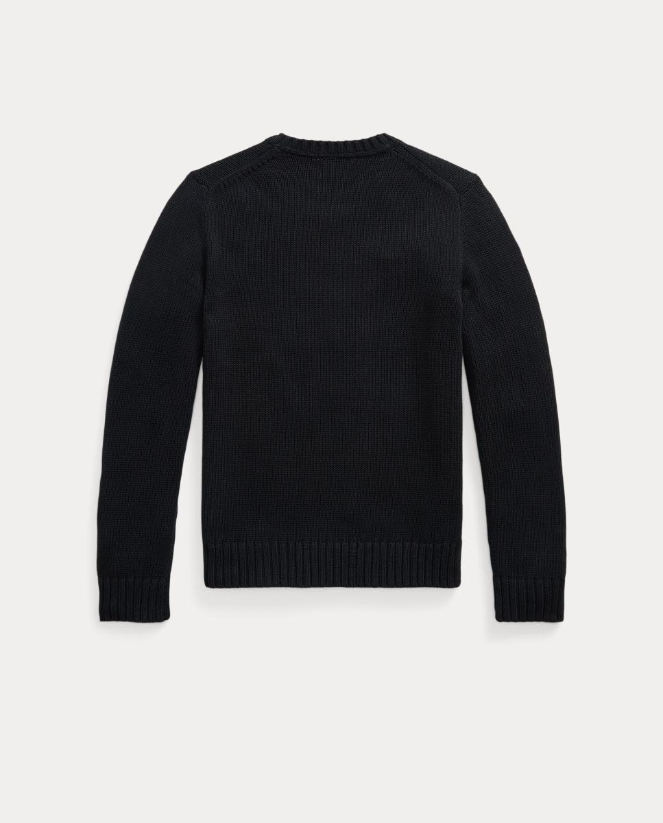 Camisola de Malha Unissexo de Algodão com Decote Redondo Preto-2