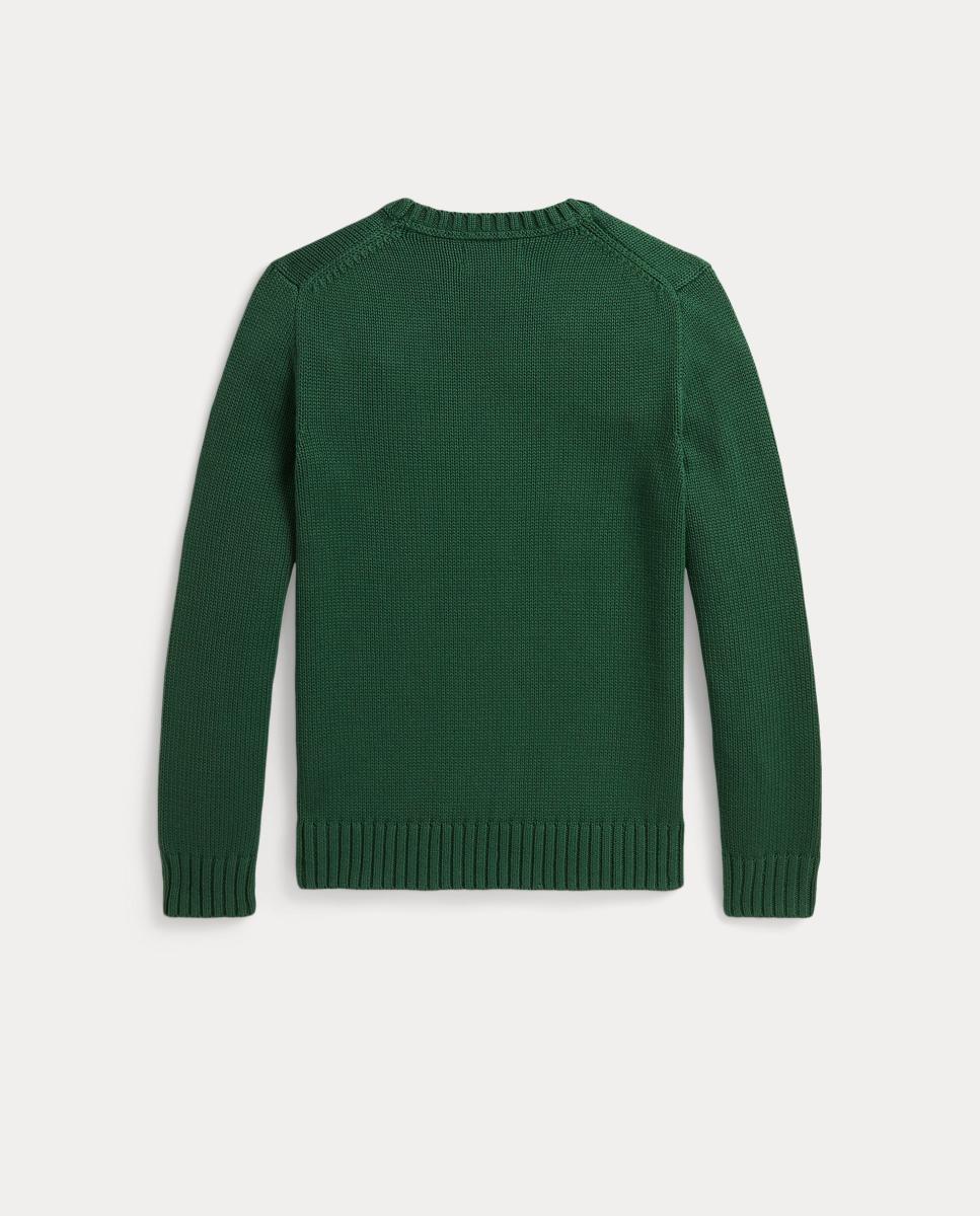 Camisola de Malha Unissexo de Algodão com Decote Redondo Verde-2
