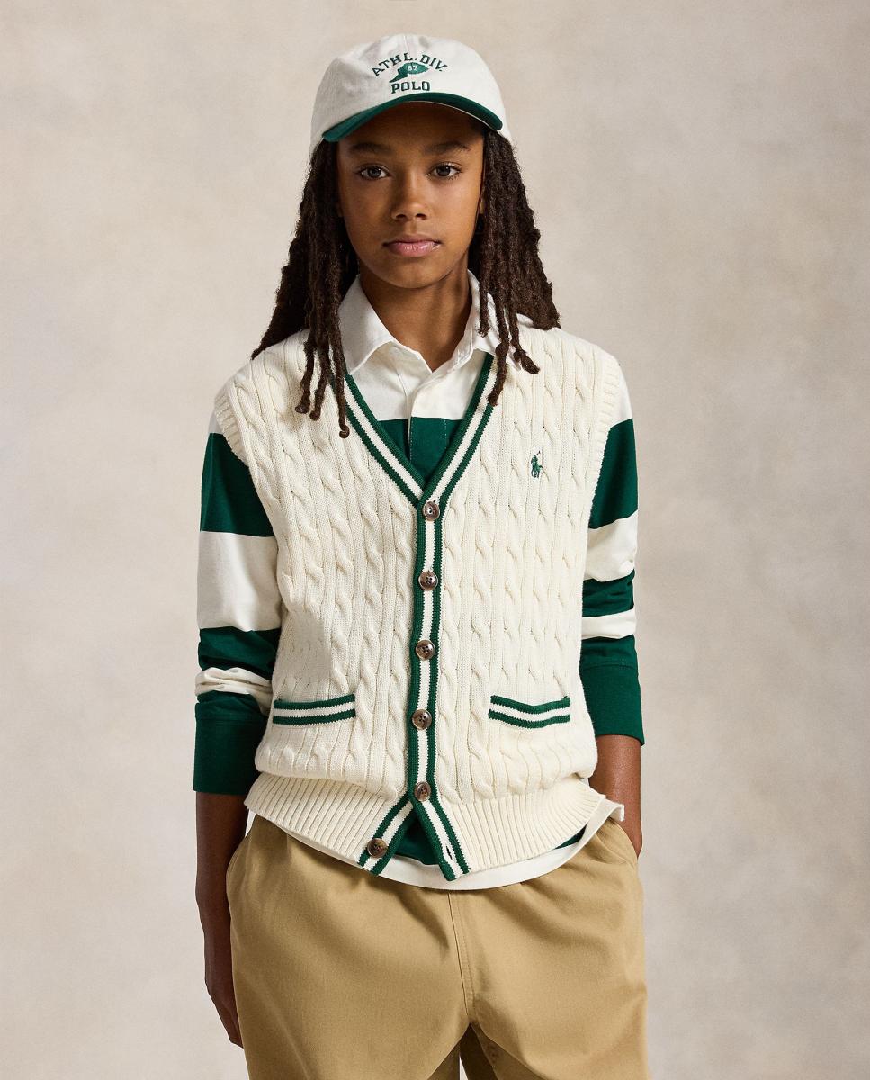 Chaleco de punto de niño de críquet en algodón - Polo Ralph Lauren - Crema Crema-2