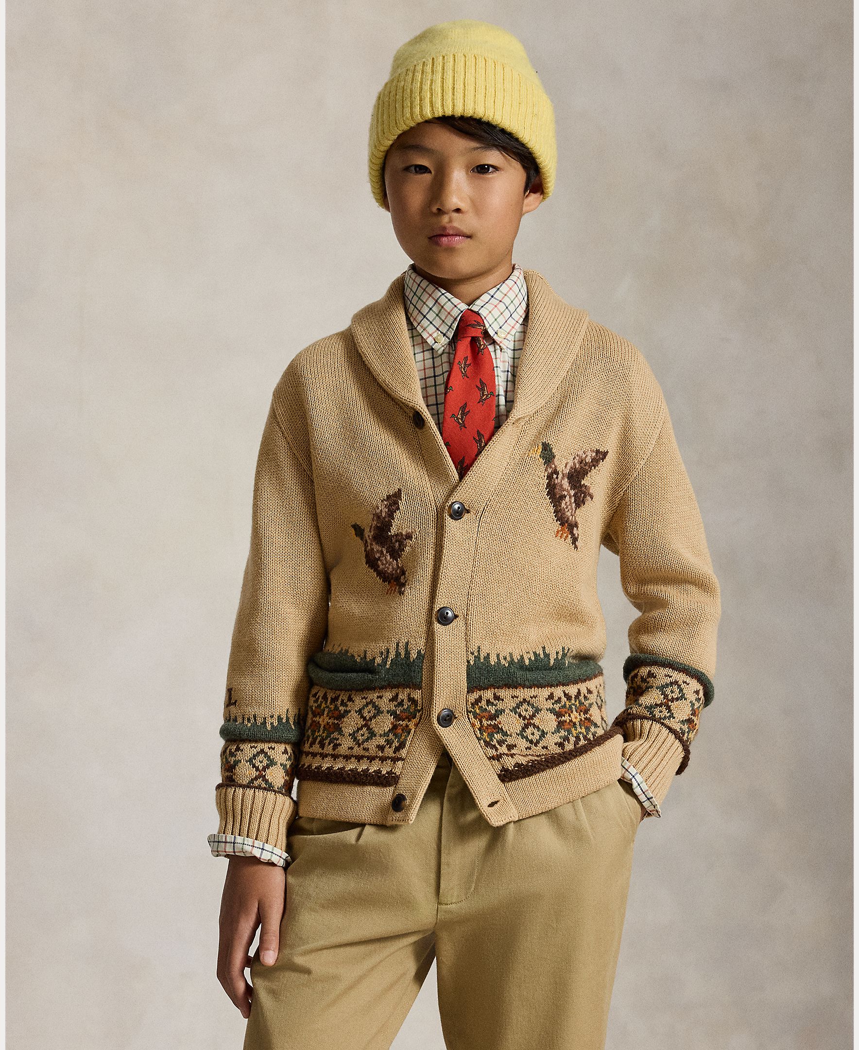 Cardigan em Mistura de Algodão e Lã com Estampado Camel-2