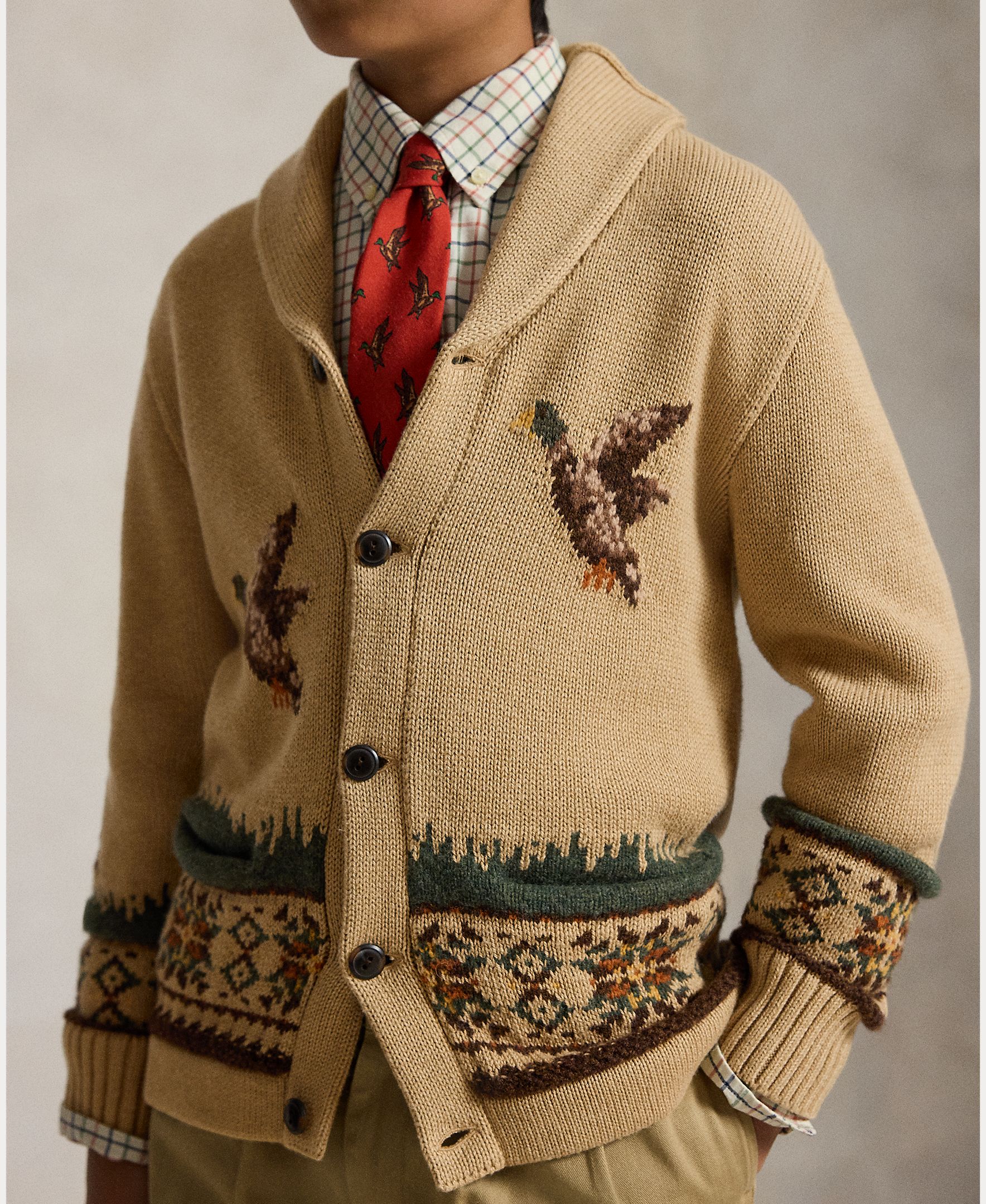 Cardigan em Mistura de Algodão e Lã com Estampado Camel-3