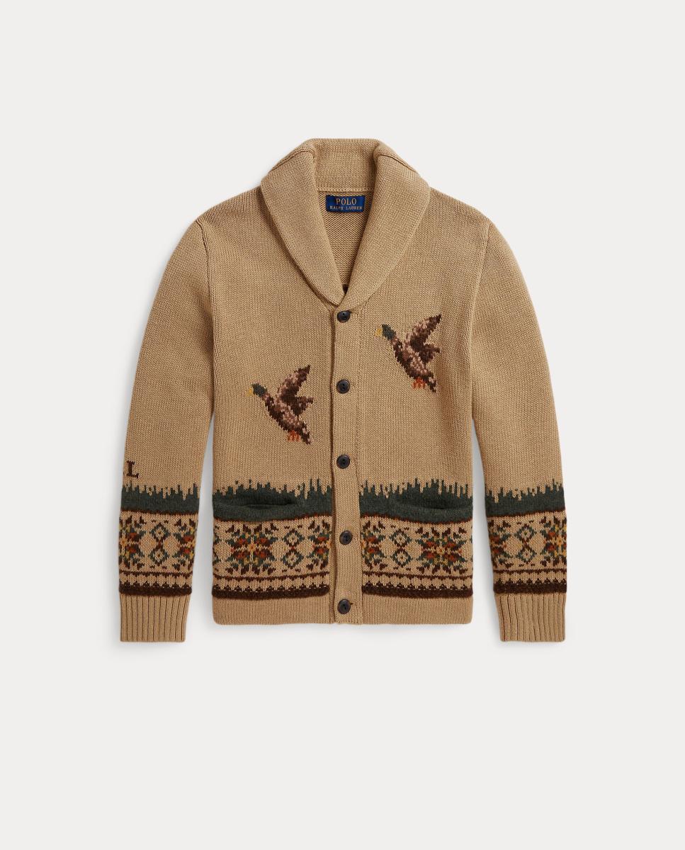 Cardigan em Mistura de Algodão e Lã com Estampado Camel-4