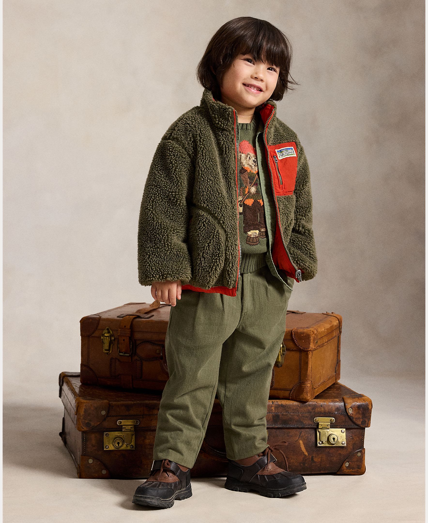 Camisola de Malha Unissexo de Algodão com Polo Bear Verde-militar-4