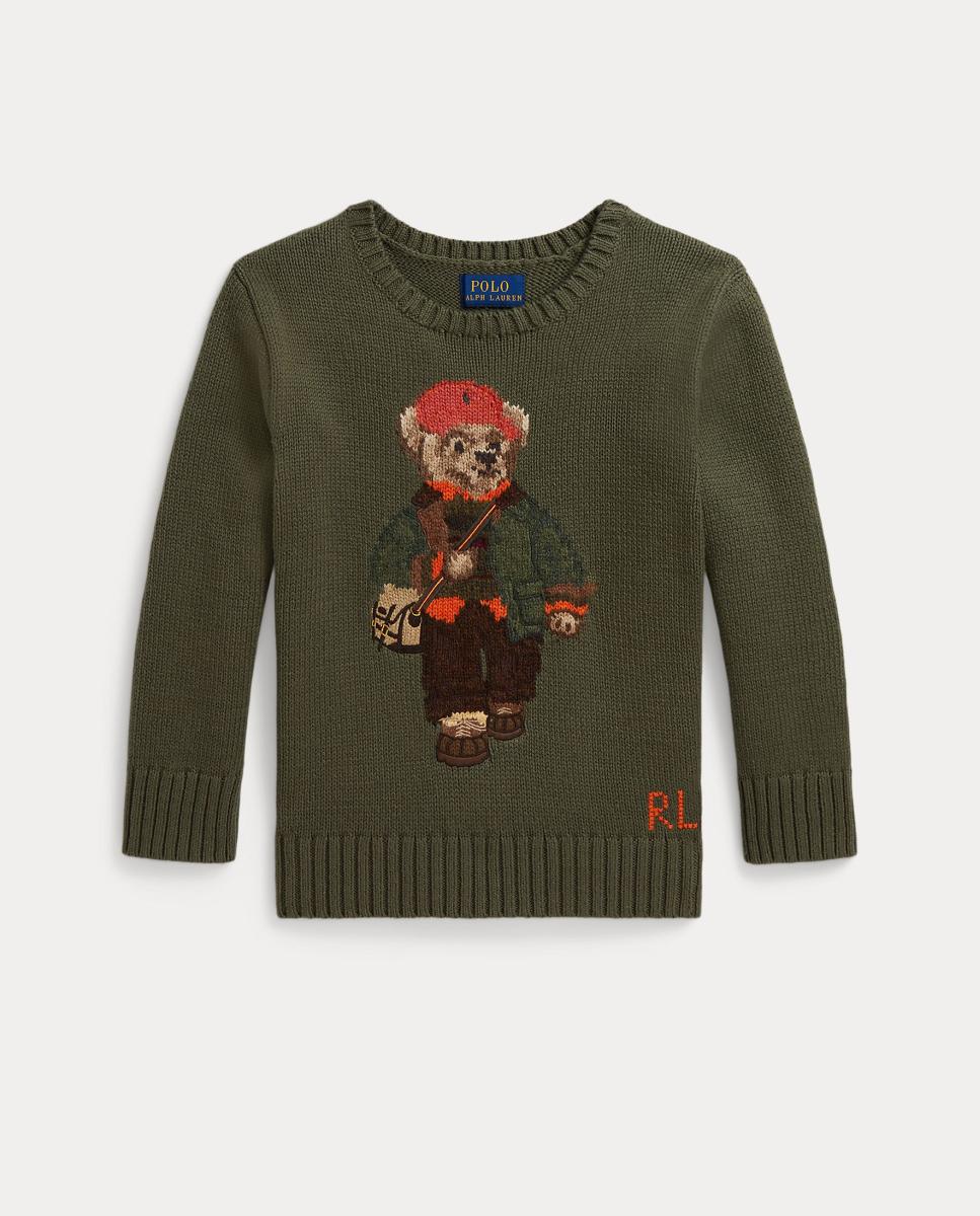 Camisola de Malha Unissexo de Algodão com Polo Bear Verde-militar-5