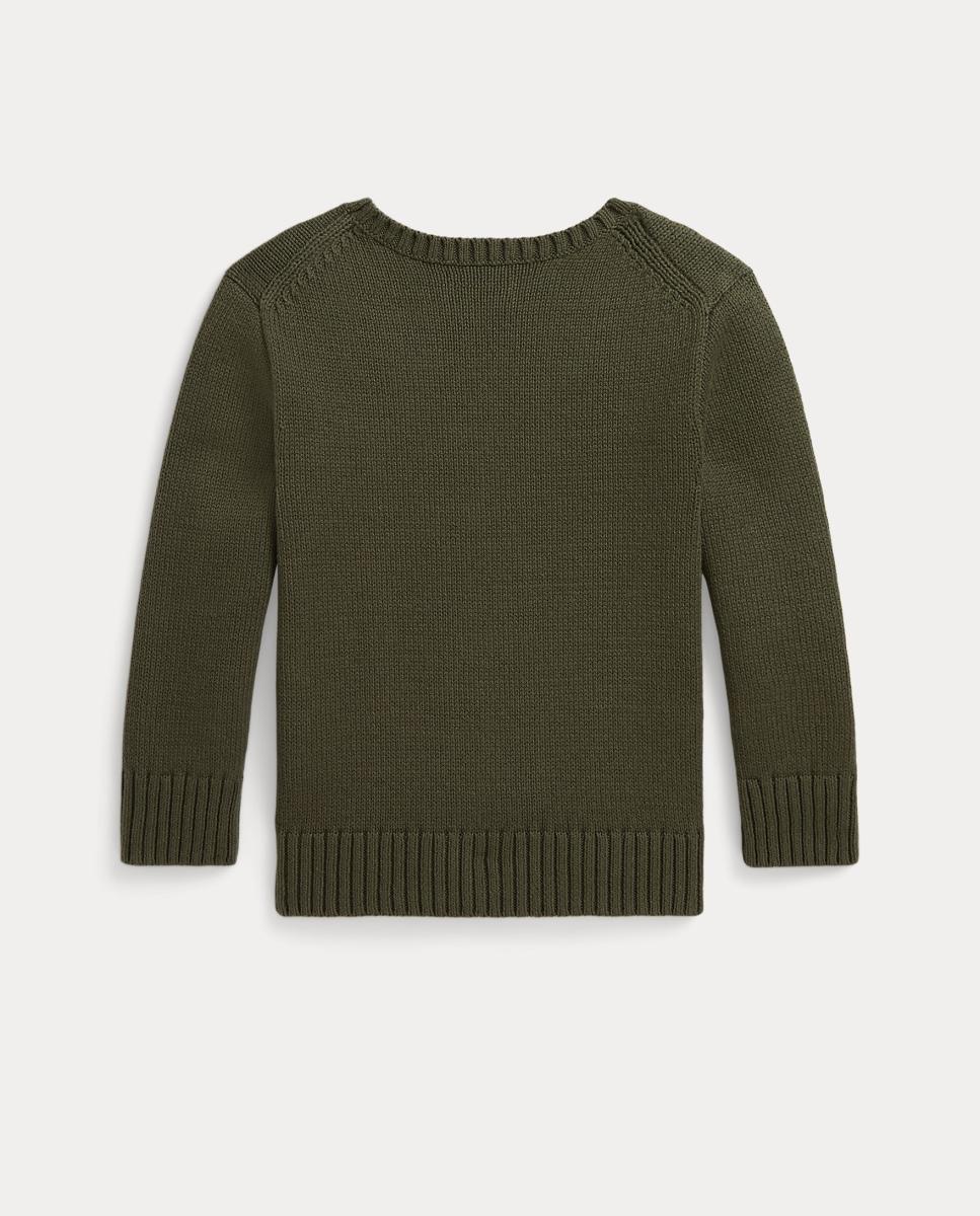 Camisola de Malha Unissexo de Algodão com Polo Bear Verde-militar-6