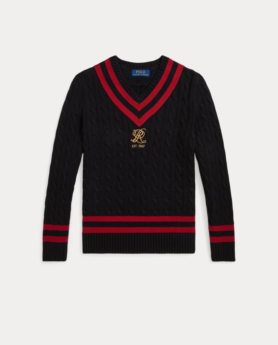 Camisola de Malha Unissexo de Críquete com Logótipo Bordado Preto-4
