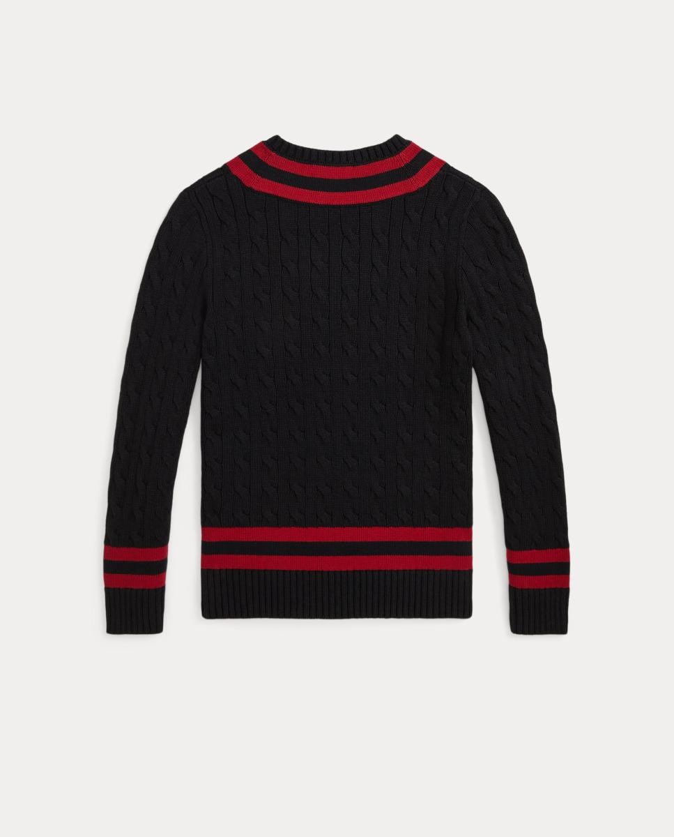 Camisola de Malha Unissexo de Críquete com Logótipo Bordado Preto-5