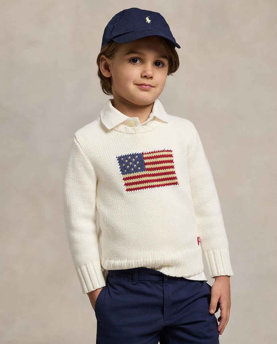 Camisola de Malha Unissexo de Algodão com Bandeira Polo Ralph Lauren Cru-2