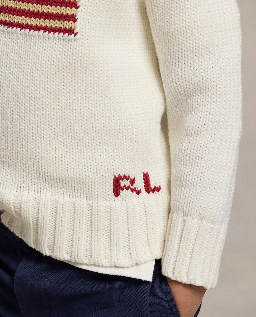 Camisola de Malha Unissexo de Algodão com Bandeira Polo Ralph Lauren Cru-3