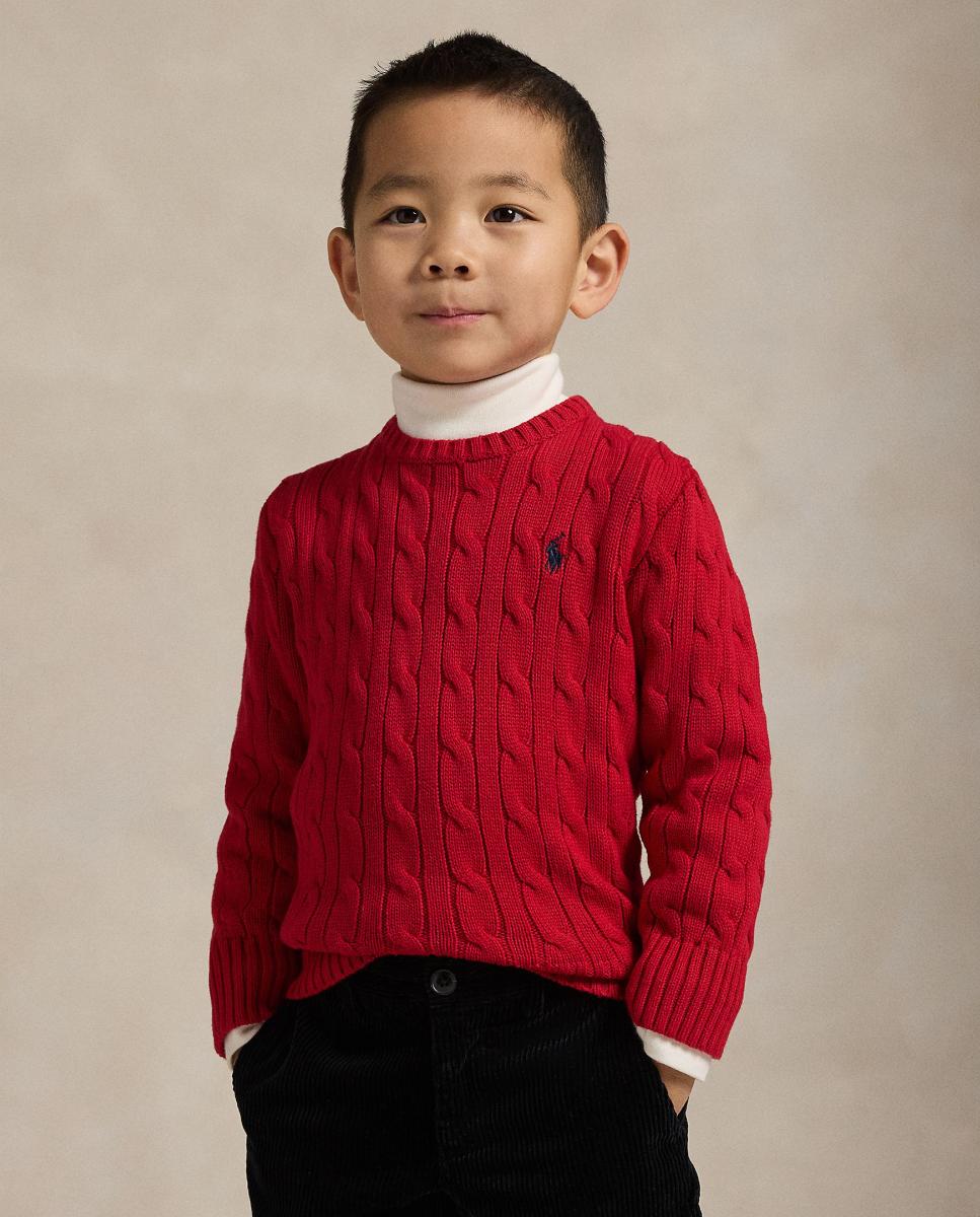 Camisola de Malha do Cabo Unissexo de Algodão Polo Ralph Lauren Vermelho-2