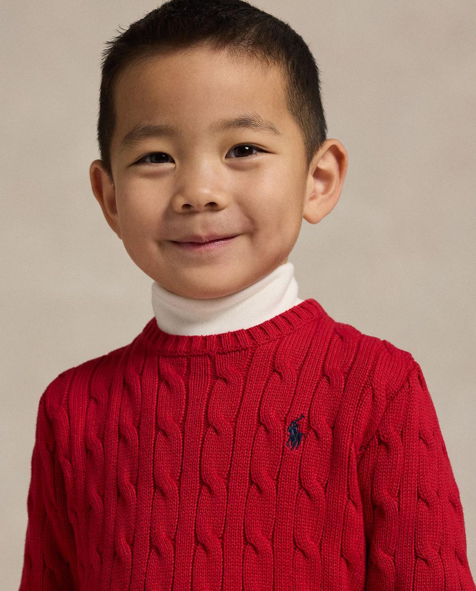 Camisola de Malha do Cabo Unissexo de Algodão Polo Ralph Lauren Vermelho-3
