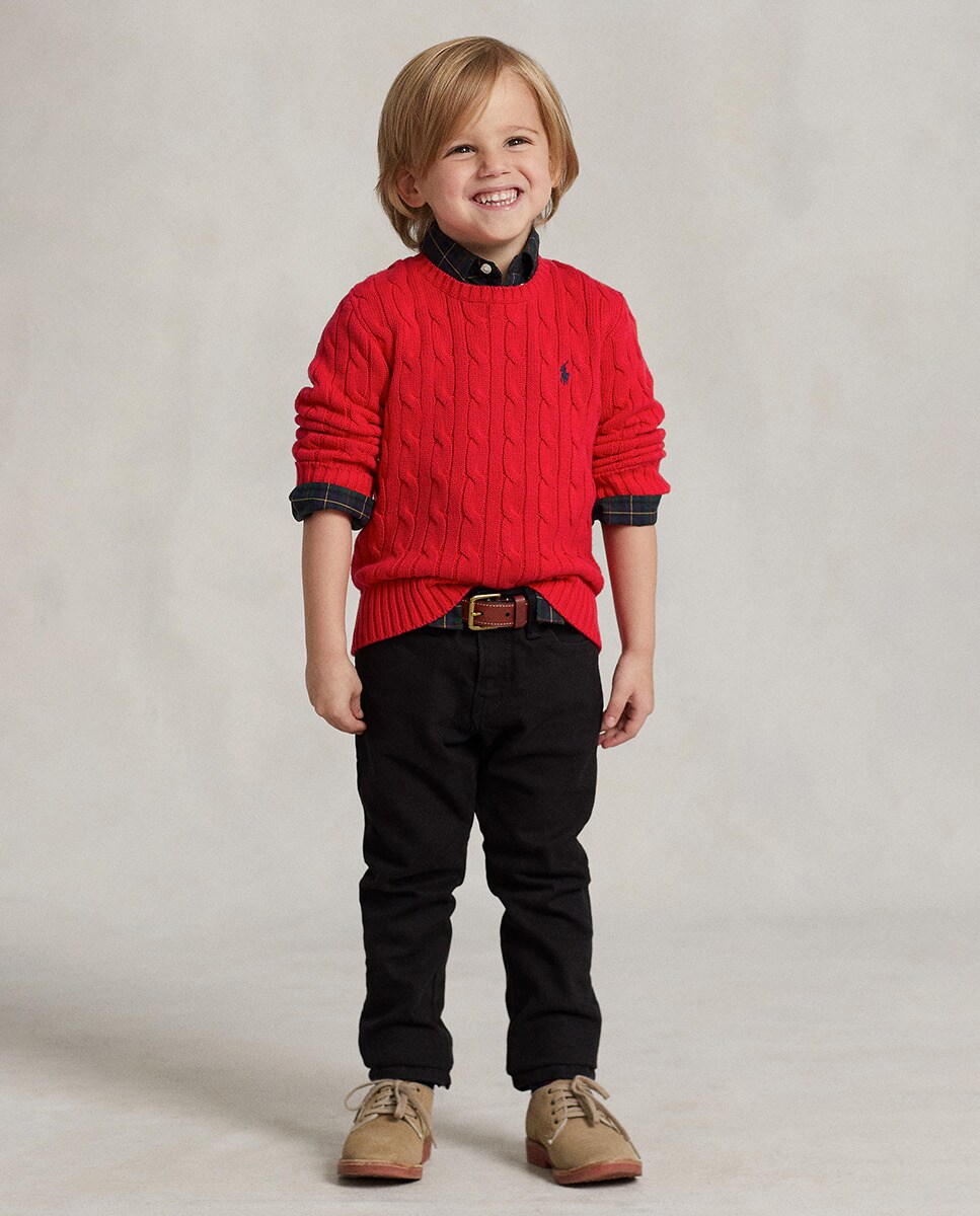 Camisola de Malha do Cabo Unissexo de Algodão Polo Ralph Lauren Vermelho-6