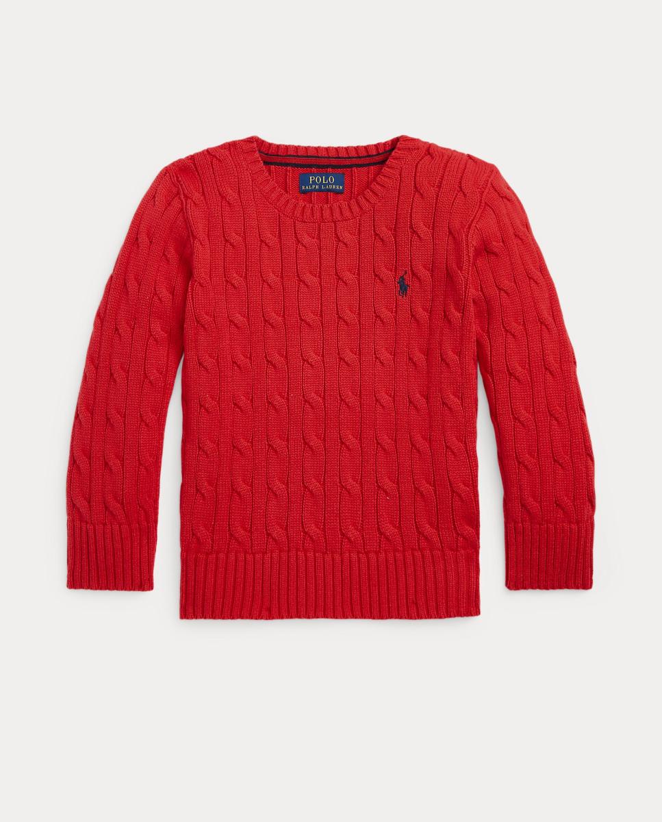 Camisola de Malha do Cabo Unissexo de Algodão Polo Ralph Lauren Vermelho-4