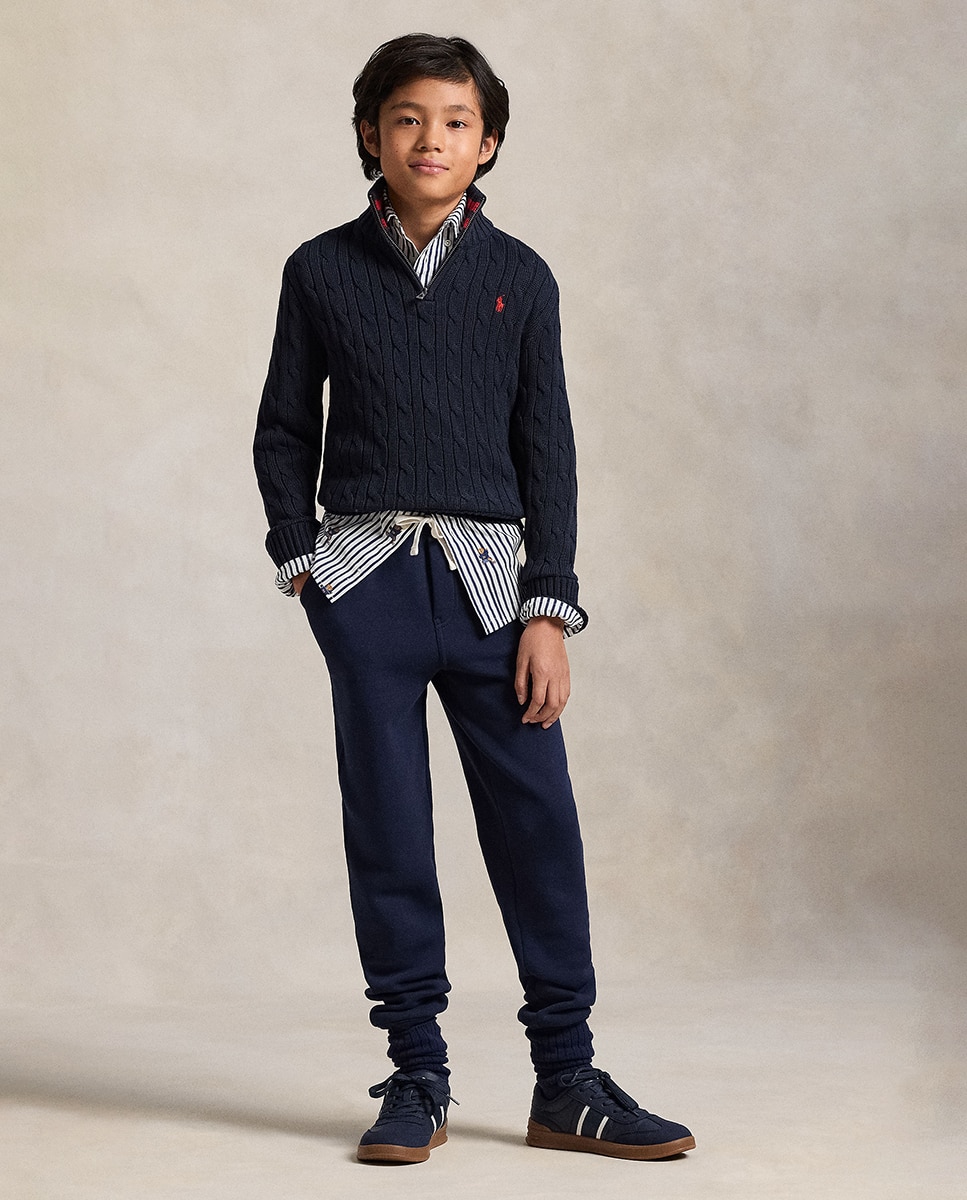 Camisola de Malha do Cabo com Meio Fecho de Correr Polo Ralph Lauren Azul-marinho-3