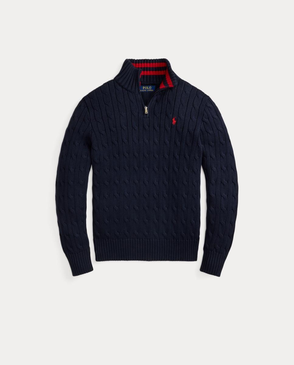 Camisola de Malha do Cabo com Meio Fecho de Correr Polo Ralph Lauren Azul-marinho-4
