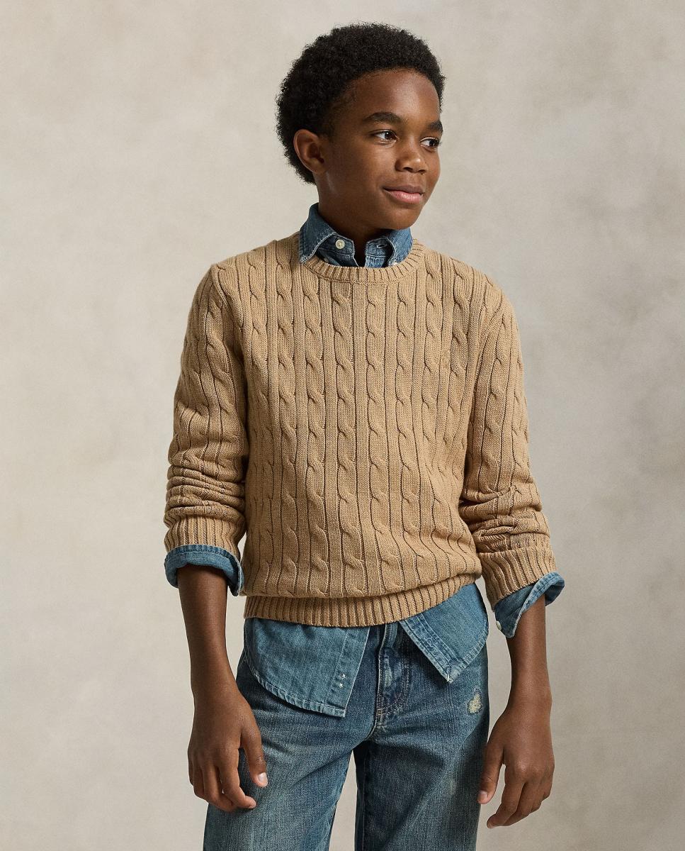 Camisola de Malha do Cabo Unissexo de Algodão Polo Ralph Lauren Camel-2