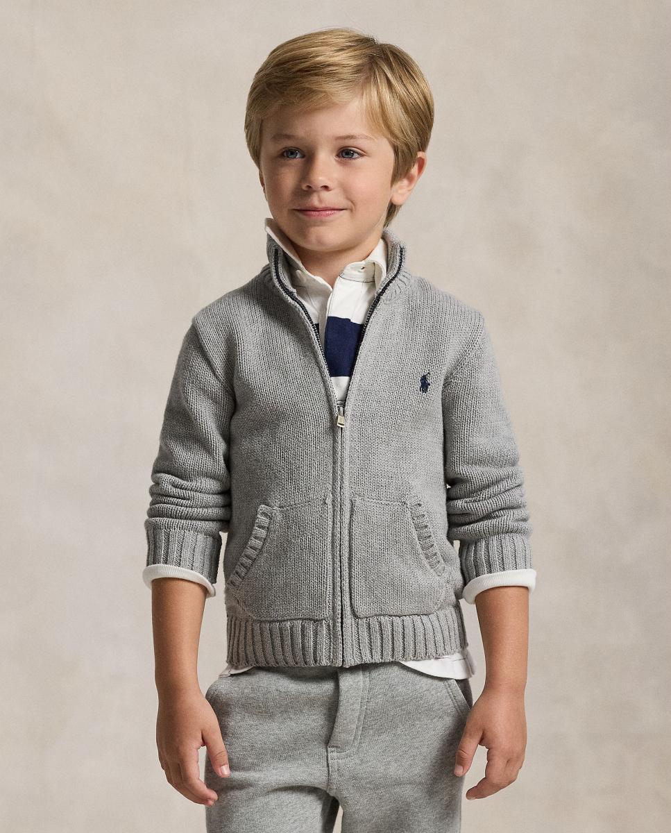 Casaco de Malha de Algodão com Fecho de Correr Completo Polo Ralph Lauren Cinzento-claro-2